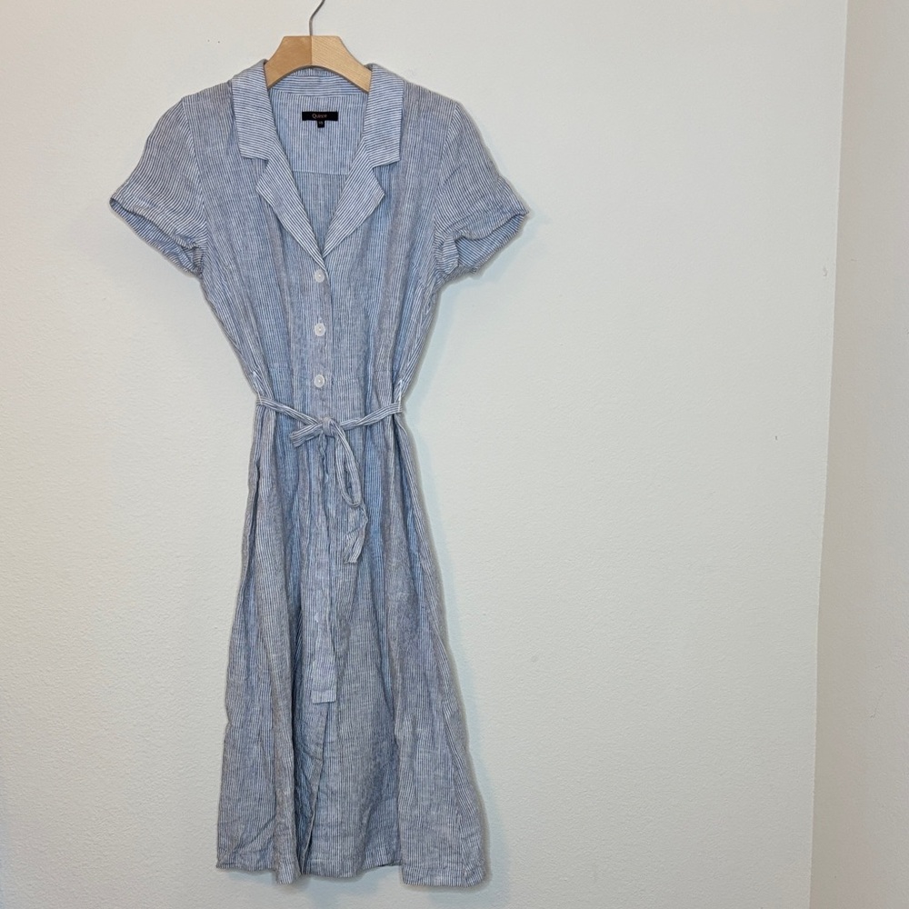 QUINCE Blue Striped Midi Dress